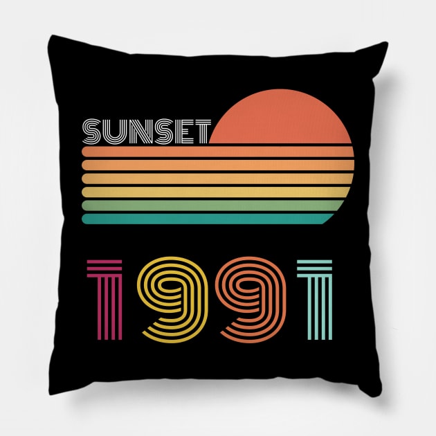 Sunset Retro Vintage 1991 Pillow by Happysphinx