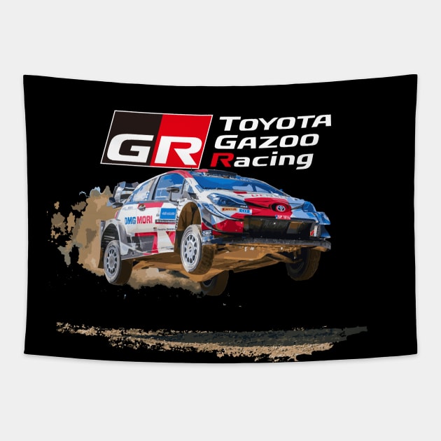WRC TOYOTA GR YARIS Car- gazoo racing Sebastien Ogier Elfyn Evans Jump Tapestry by cowtown_cowboy