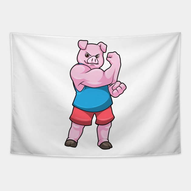 Pig as Bodybuilder with big Upper arm Tapestry by Markus Schnabel