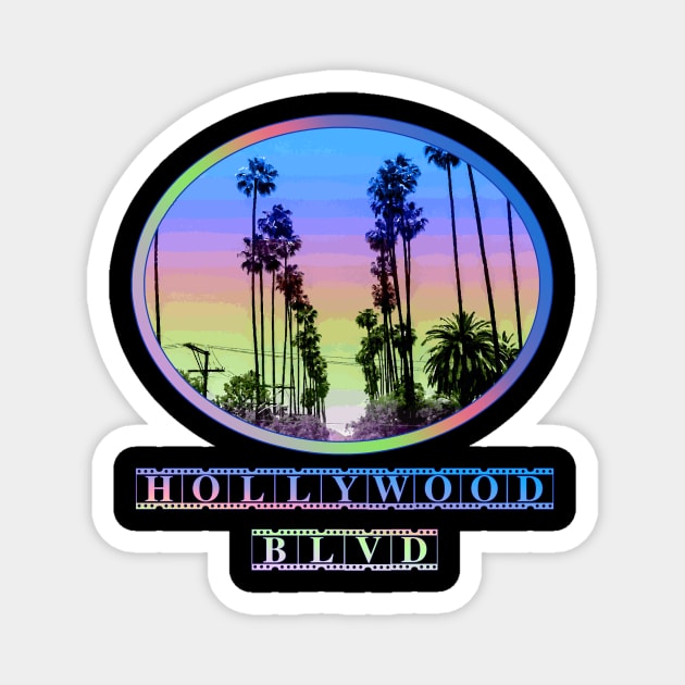 Hollywood Blvd, Southern California, Film Capitol of the world, Sunset Palm Trees retro design Magnet by jdunster