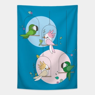 Parrots and Cockatoos Cute Design Tapestry