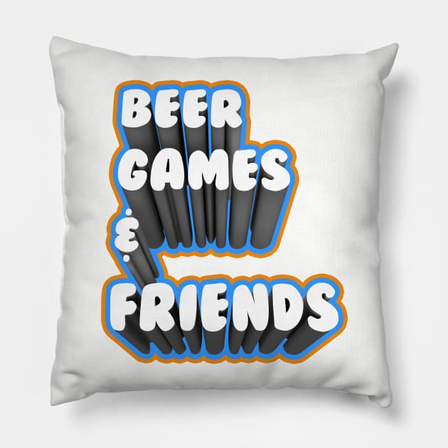 Beer, Games, & Friends Font Logo Pillow by Mrboktai1