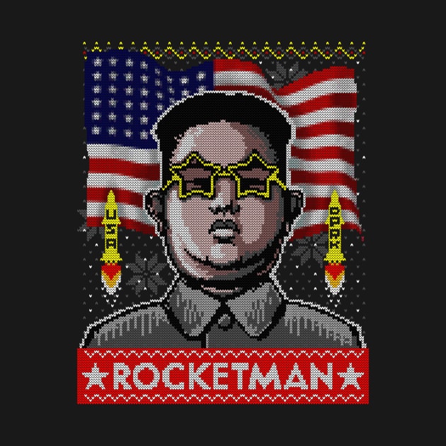 Rocketman Kim Jong-Un Ugly Christmas Sweater by vincentcarrozza