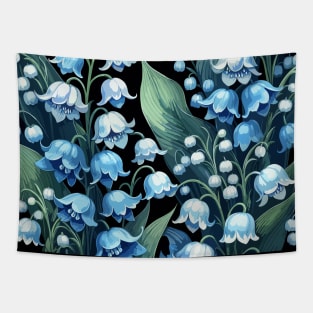 Blue Lily of The Valley on Black Tapestry