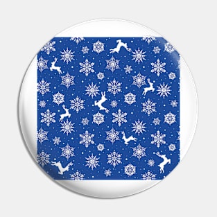Christmas Reindeers Snowflakes Blue Pin