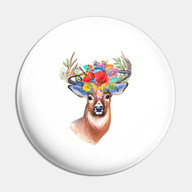 Floral Deer Pin by bandsnthings
