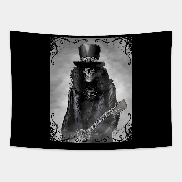 Rock Skull Guitarist Tapestry by Hellustrations