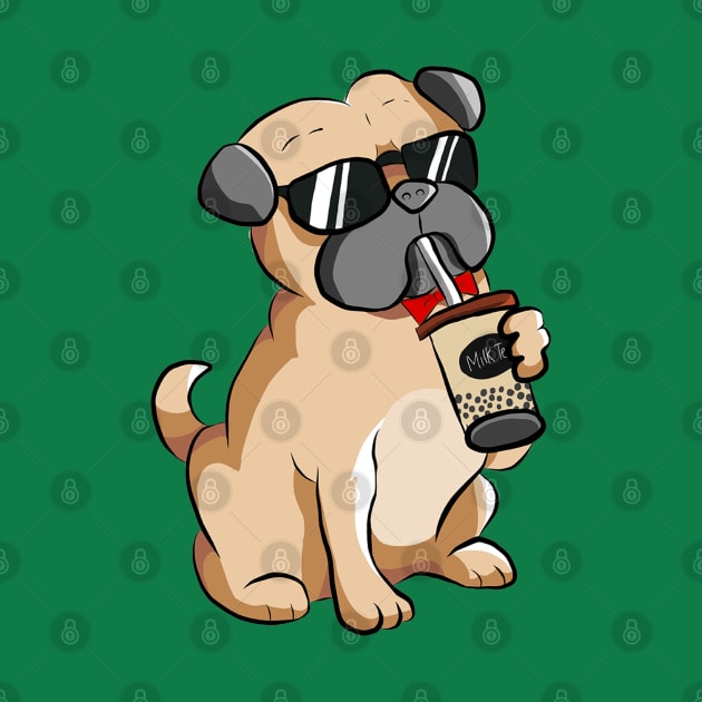 Pug dog drinking tea. Perfect present for mom mother dad father friend him or her by SerenityByAlex