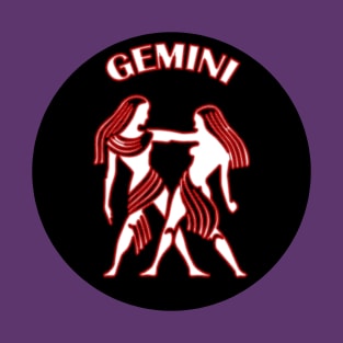 Gemini Astrology Zodiac Sign - Gemini the Twins Birthday Or Christmas Gift - Black and White Red Glow Symbol T-Shirt