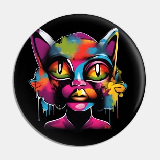 Colorful Graffiti Cat Girl Street Art Pin