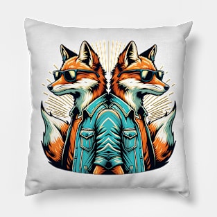 Foxes of Gemini: Dual Elegance Pillow