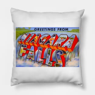 Greetings from Niagara Falls - Vintage Large Letter Postcard Pillow