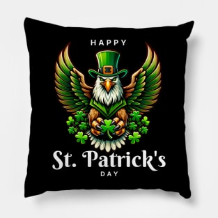 an eagle with green leprechaun hat - Happy st patricks day Pillow