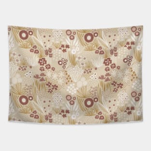 Autumn Flower Field Brown Beige Gold White Tapestry