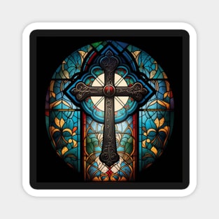 Holy Cross with Stained Glass Windows Magnet