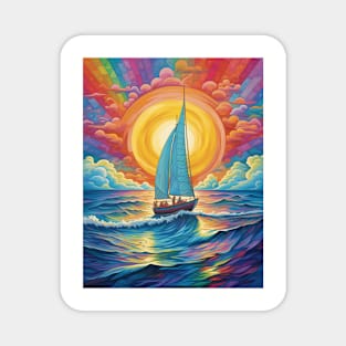 Sailing Boat at Sunset under the Rainbow Sky Magnet