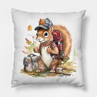 Watercolor Adventure Squirrel #4 Pillow