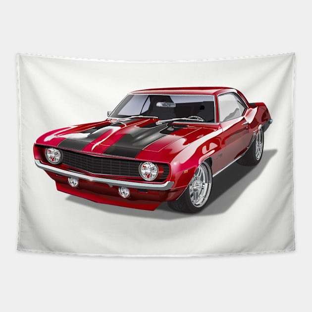 Chevy Camaro Muscle Car 1969 Red Tapestry by TheStuffInBetween