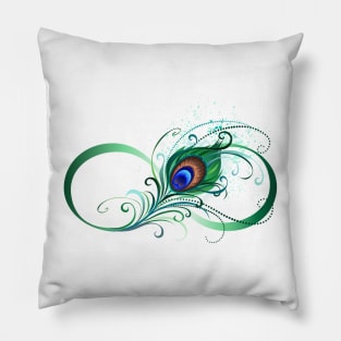 Infinity symbol with peacock feather Pillow