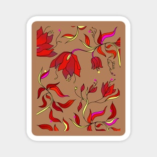 Red Floral patterns with brown background Magnet