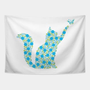Aboriginal cat and butterfly art blue Tapestry