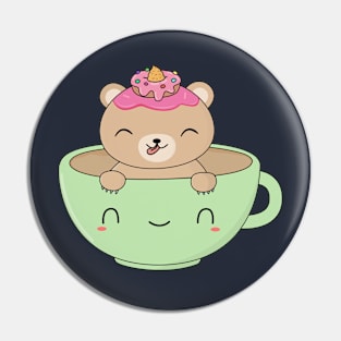 Kawaii Brown Bear Coffee T-Shirt Pin