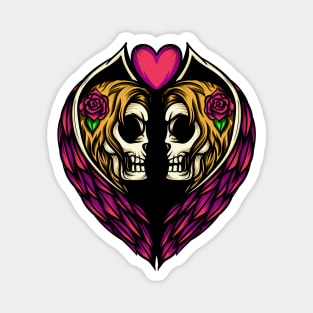 Twin Angel Skulls Illustration Magnet