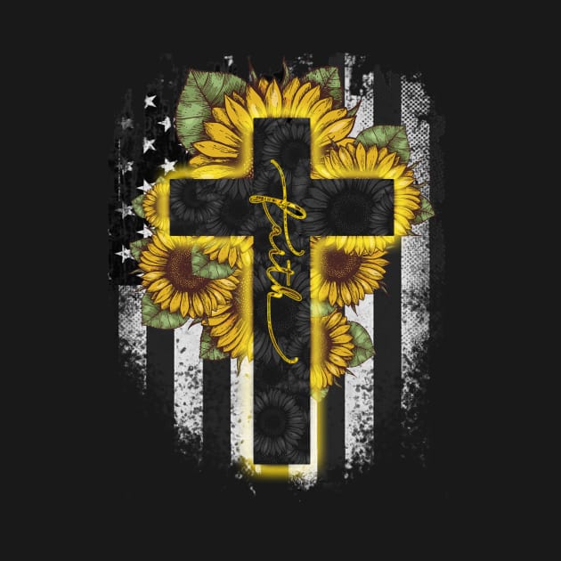 Cross Faith Sunflower American Flag Independence Day Gift by Ohooha