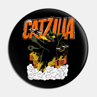 Catzilla Monster Cat Destroying City Design Pin