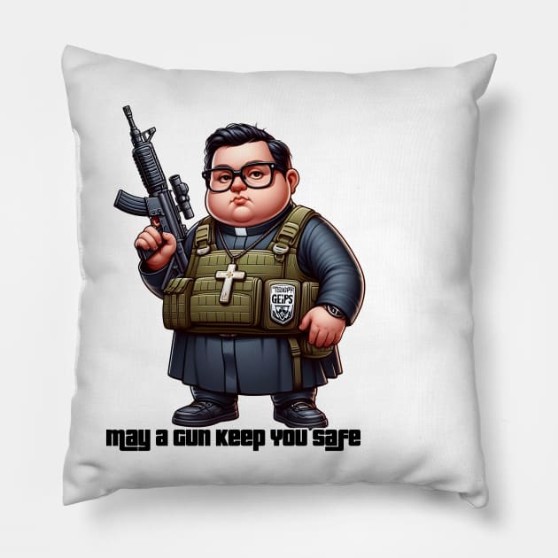 Gun Bless You Pillow by Rawlifegraphic