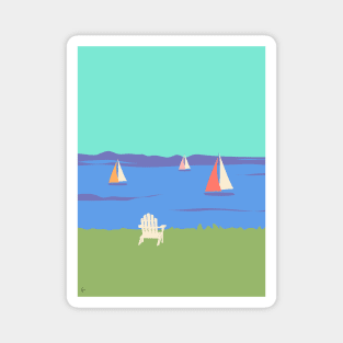 Retro Coastal Boats at the Beach House Magnet