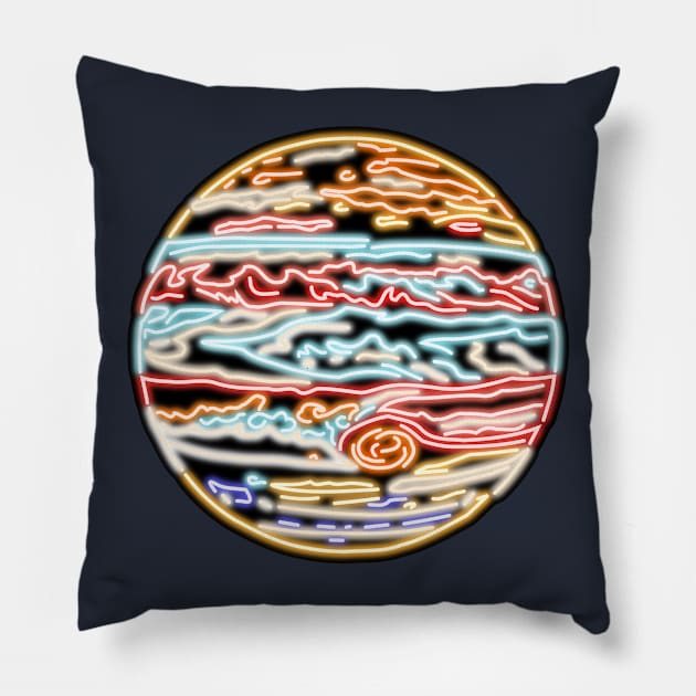 Electric Solar System Neon Jupiter Top Left Pillow by gkillerb