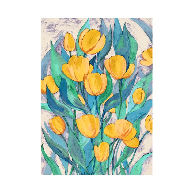 Blooming Golden Tulips in Gouache by micklyn