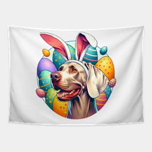 Weimaraner Sports Bunny Ears Amidst Easter Celebrations Tapestry