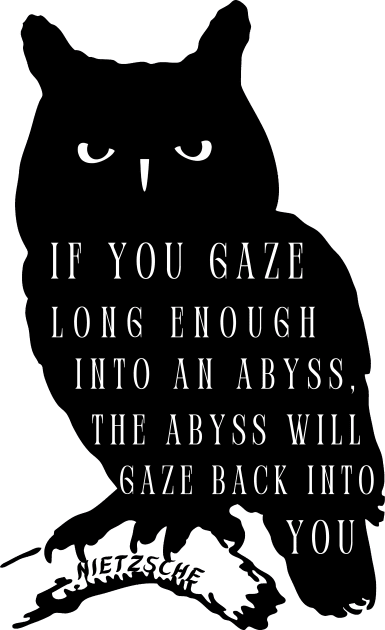 Owl art and nietzsche quote: if you gaze long enough into an abyss the abyss will gaze back into you Kids T-Shirt by artbleed