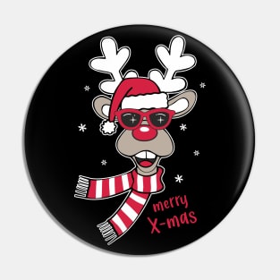 Reindeer Funny Merry X-Mas Christmas Cartoon Style Pin