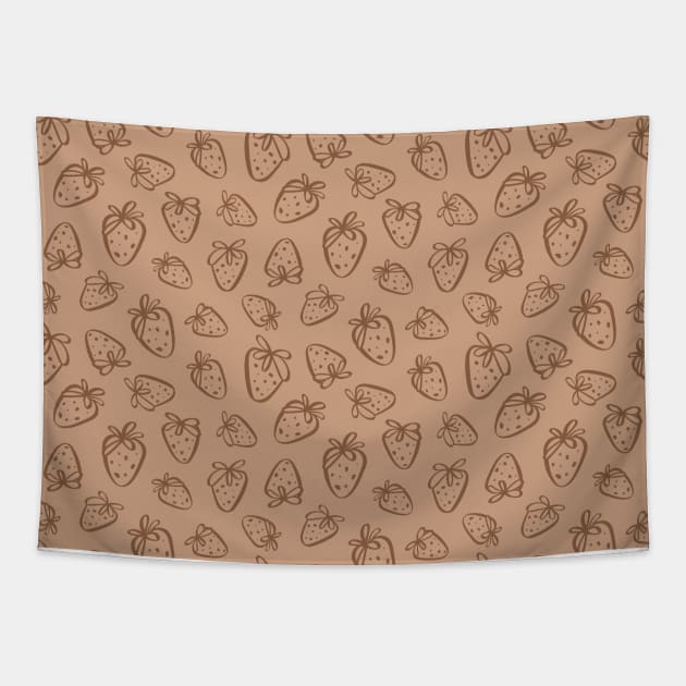 Cute Strawberry Print Strawberries Outline Pattern Light Tan Tapestry by sziszigraphics