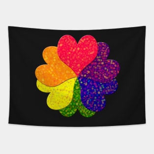 Love in Bloom Rainbow Hearts in Flower Shape Tapestry