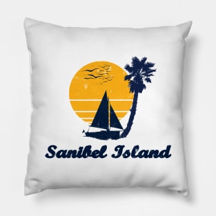 Sanibel Island. Sunset Palm Tree Sailor Bot Summer Design Pillow