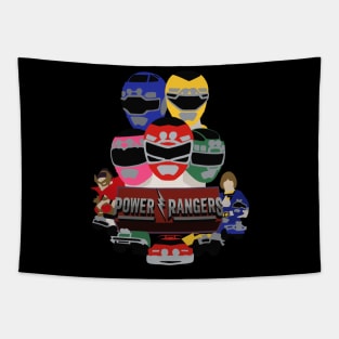 Dynamic Duo Red And Blue Power Rangers In Sync Tapestry