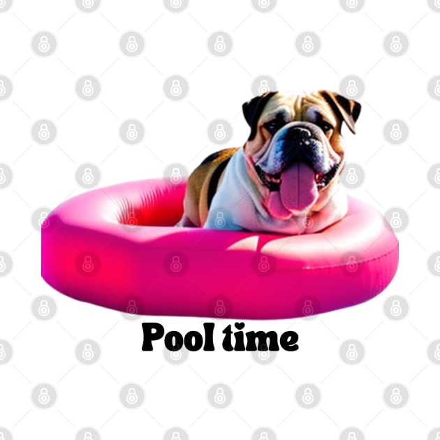 Bulldog on pool float by ThePawPrintShoppe