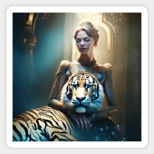 Otherkin Tiger Female Therian art, stunning makeup Classic Round Sticker