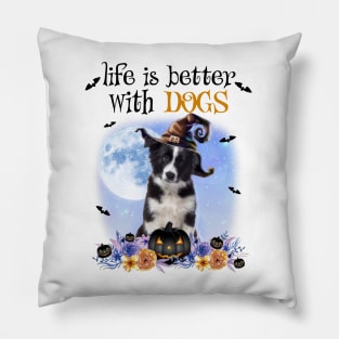 Border Collie Witch Hat Life Is Better With Dogs Halloween Pillow