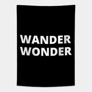 WANDER WONDER Large Simple Minimalist Blue White Font Design Tapestry