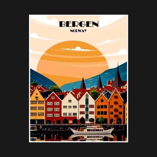 Bergen Norway Vintage Travel and Tourism Advertising Print T-Shirt