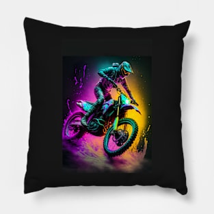 Cyber Future Dirt Bike With Neon Colors Pillow