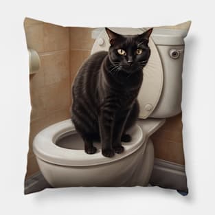 Black Cat Taking A Poop Pillow