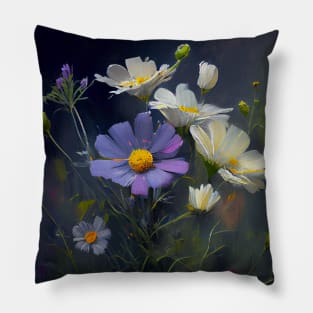 Vintage watercolor painting of purple and white wildflowers Pillow