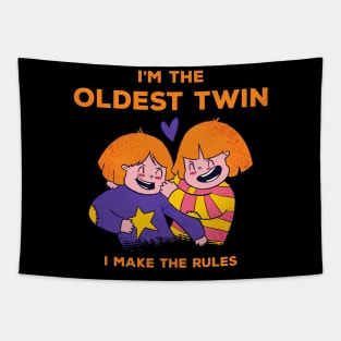 Twins Funny Matching Bday Outfit Sibling Oldest Twin Humor Tapestry