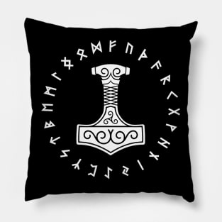 Thors Hammer Norse Mjolnir Elder Futhark Viking Runes Distressed Pillow